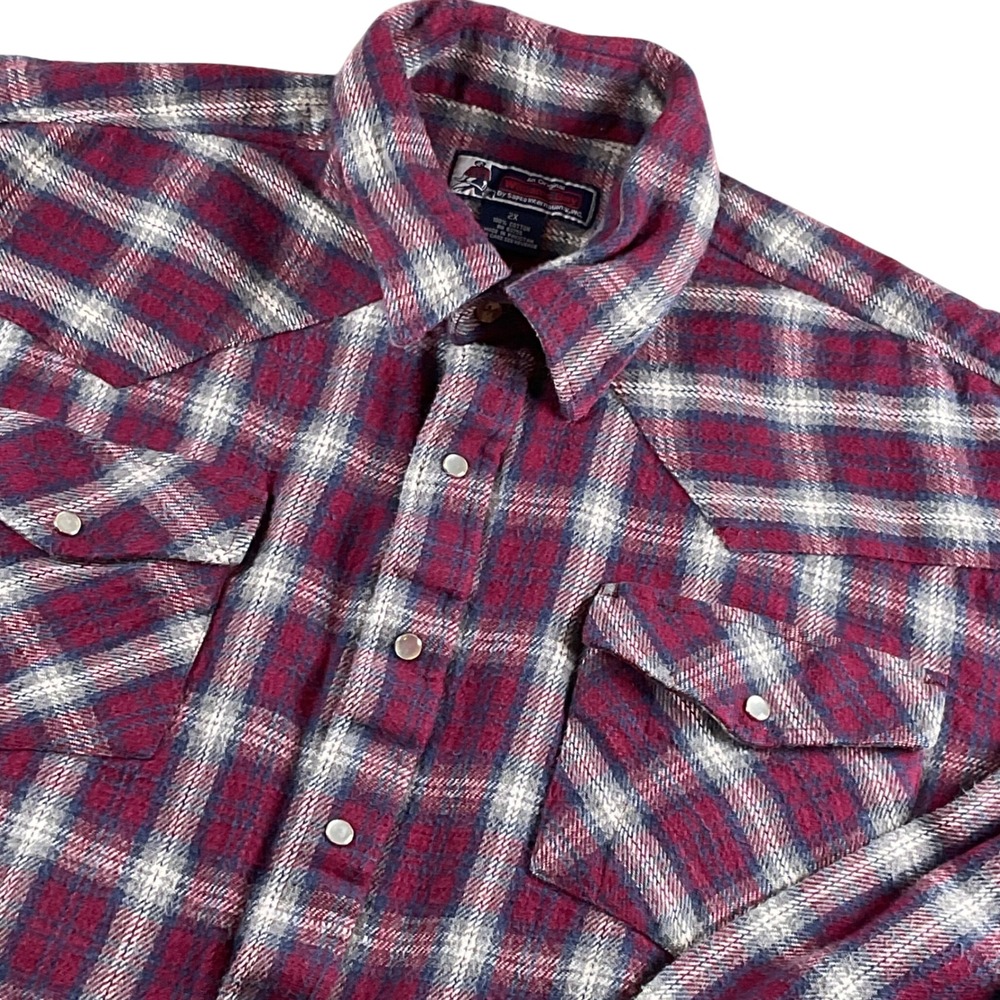 Vintage Williams‎ bay Western Plaid Shirt  Pearl Snap Front 2X
